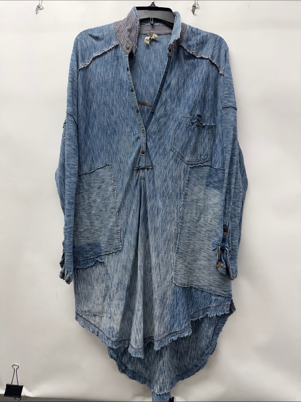 We The Free Blue Washed Button Front Tunic Shirt - Picture 1 of 7